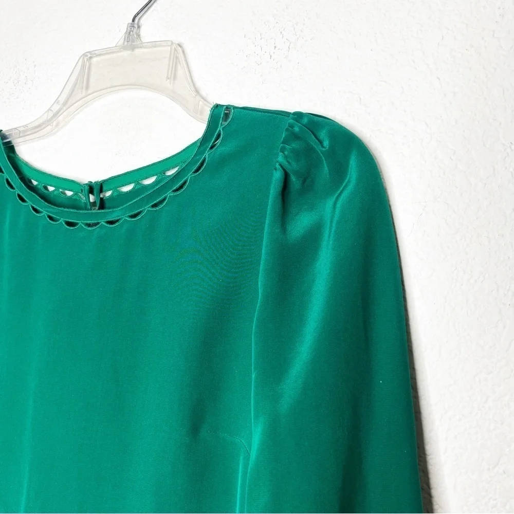 New J. CREW Scalloped Cutout 100% Silk Top in Emerald Green